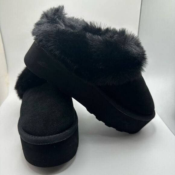 CUSHIONAIRE Women's Husky Genuine Suede cozy mule Platform +Memory Foam 6.5 BLAC - Picture 6 of 7